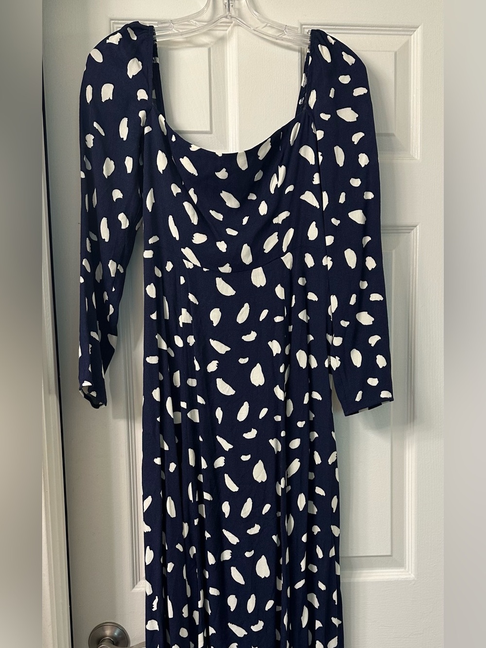 Reformation Navy and White Midi Dress